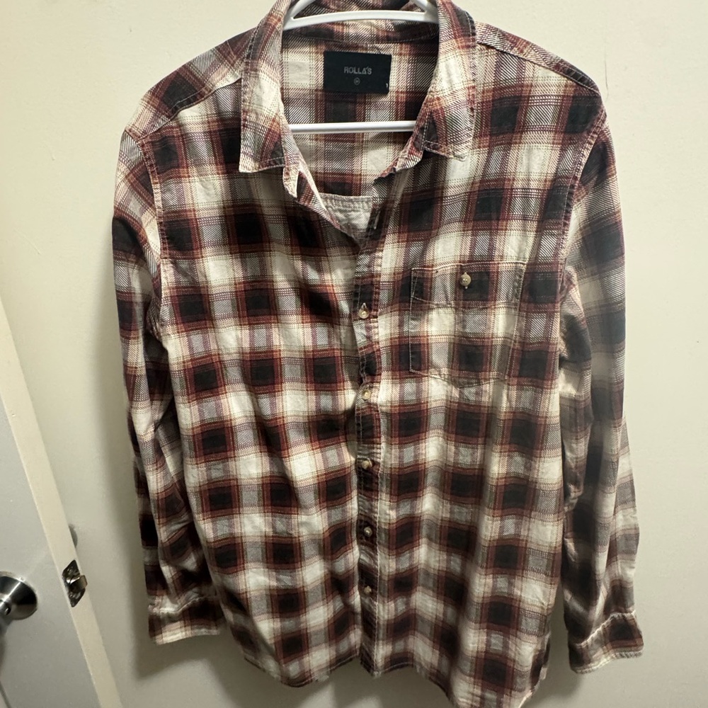 ROLLA'S Men's Red and White Plaid Shirt